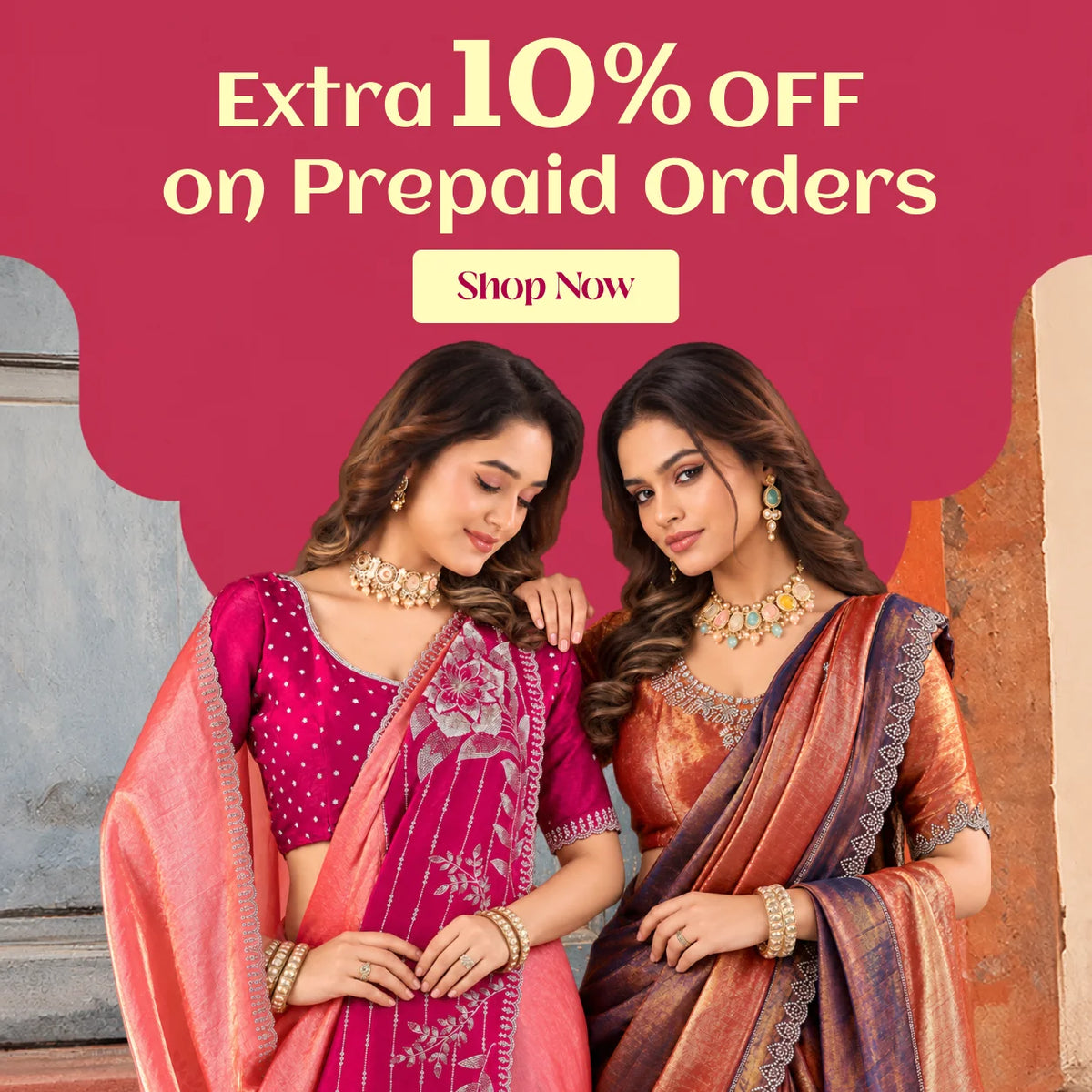 Free shipping on prepaid and Cash on Delivery orders; 10% prepaid off on orders with 1 saree