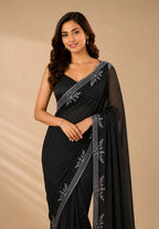 Black Satin Saree with Stone Border