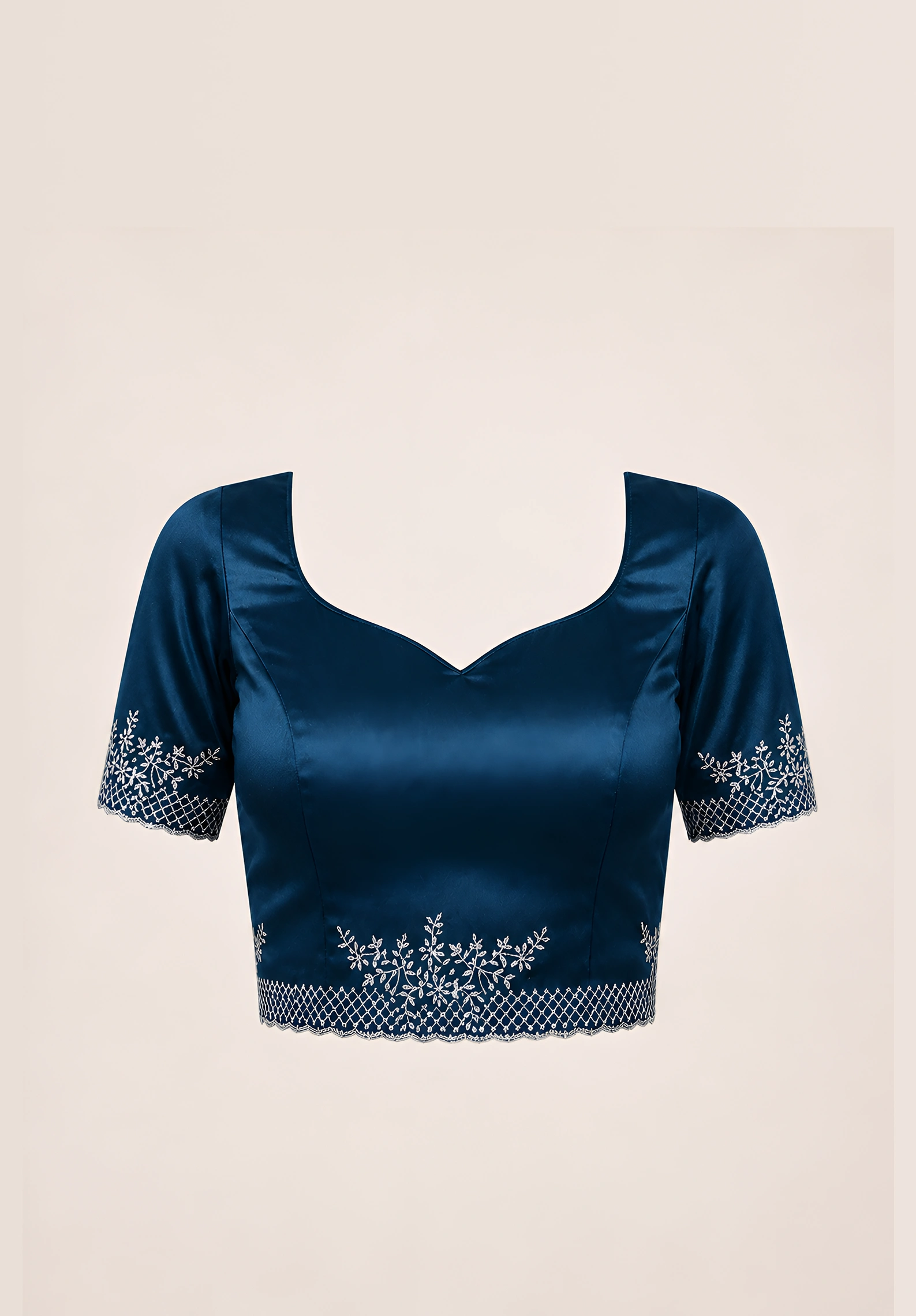 Teal Blue Satin Saree with Stone Border