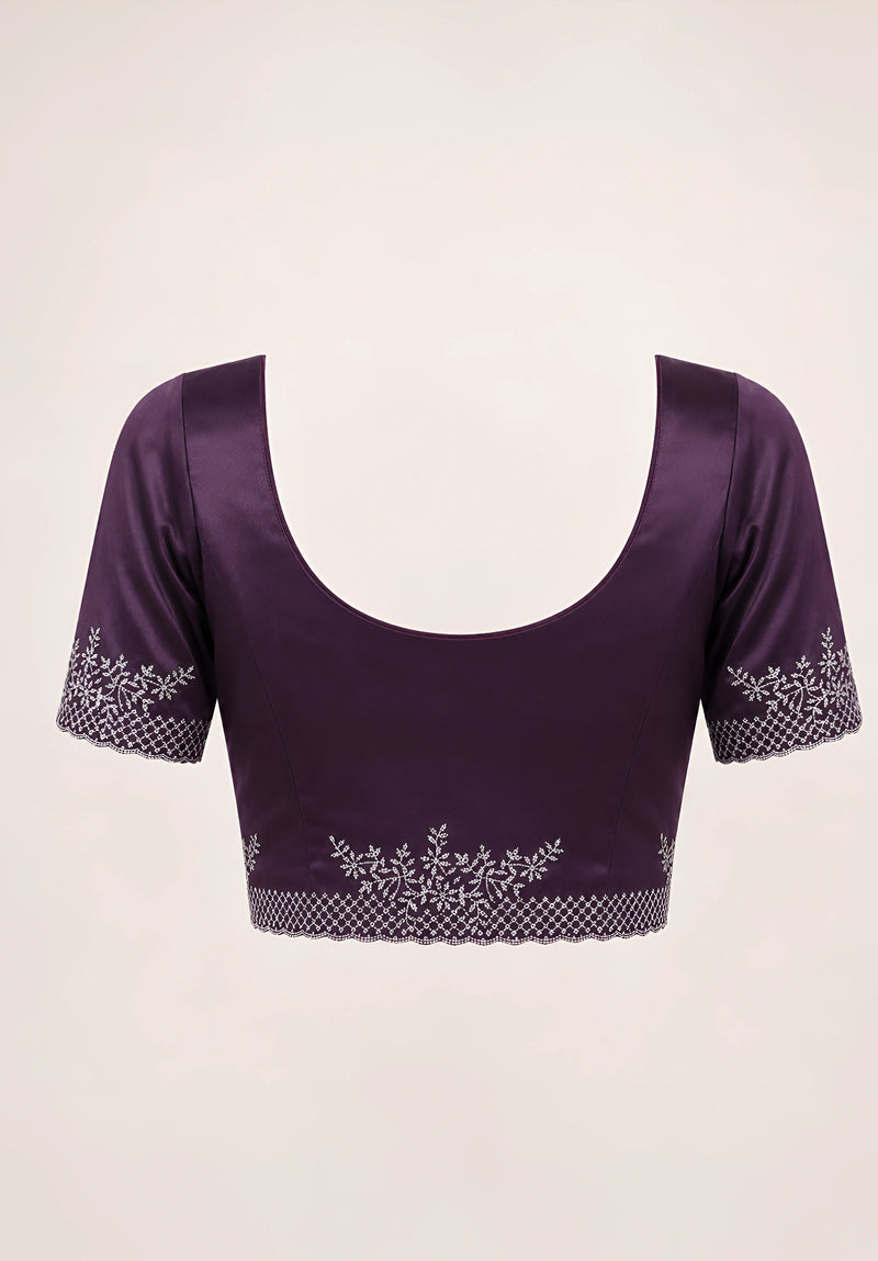 Wine Purple Satin Saree with Stone Border