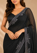 Black Satin Saree with Stone Border