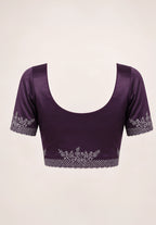 Wine Purple Satin Saree with Stone Border