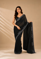 Black Satin Saree with Stone Border