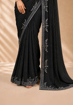 Black Satin Saree with Stone Border