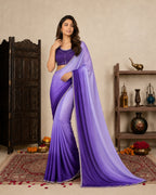 Lavender Purple Ombre Satin Evening Saree with Hand-Embroidered Blouse