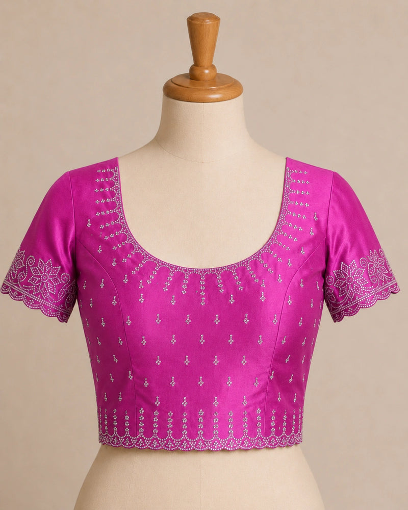Magenta Pink Satin Saree with Zari Border