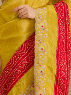 Yellow bandhani saree - border and pallu close up detail