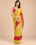 Yellow bandhani tissue silk saree - second full front standing pose