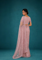 Onion Pink Net Saree with Resham Embroidery and Zarkan Work