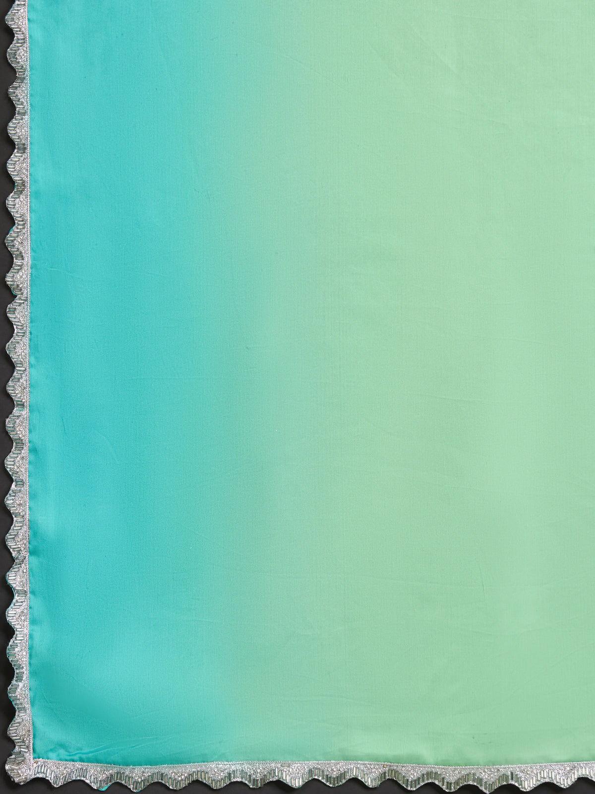Cream to turquoise ombre georgette saree - full front standing pose
