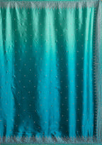 Teal ombre satin silk saree - back view showing tassel pallu