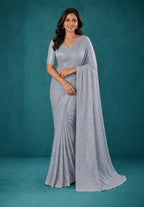 Grey Chiffon Party Wear Saree with Pearl Work