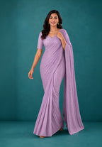 Lavender Chiffon Party Wear Saree with Pearl Work