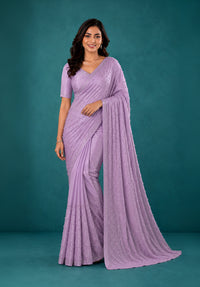 Lavender Chiffon Party Wear Saree with Pearl Work