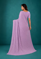 Lavender Chiffon Party Wear Saree with Pearl Work