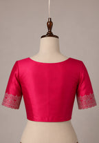 Rani Pink Satin Saree with Scalloped Flower Embroidery