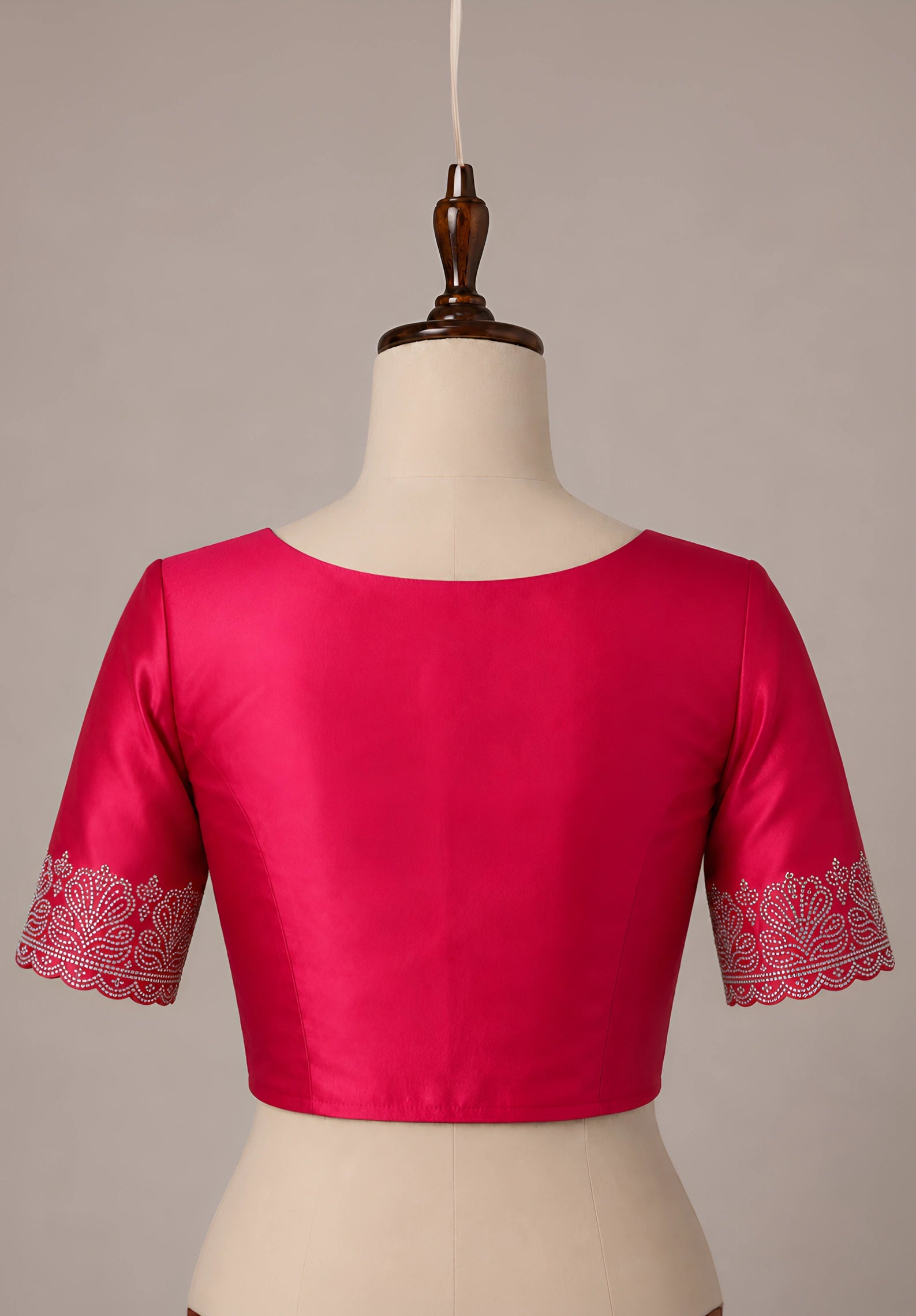 Rani Pink Satin Saree with Scalloped Flower Embroidery