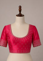 Rani Pink Satin Saree with Scalloped Flower Embroidery