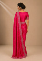 Rani Pink Satin Saree with Scalloped Flower Embroidery