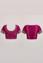 Magenta Wine Satin Saree with Scalloped Flower Embroidery
