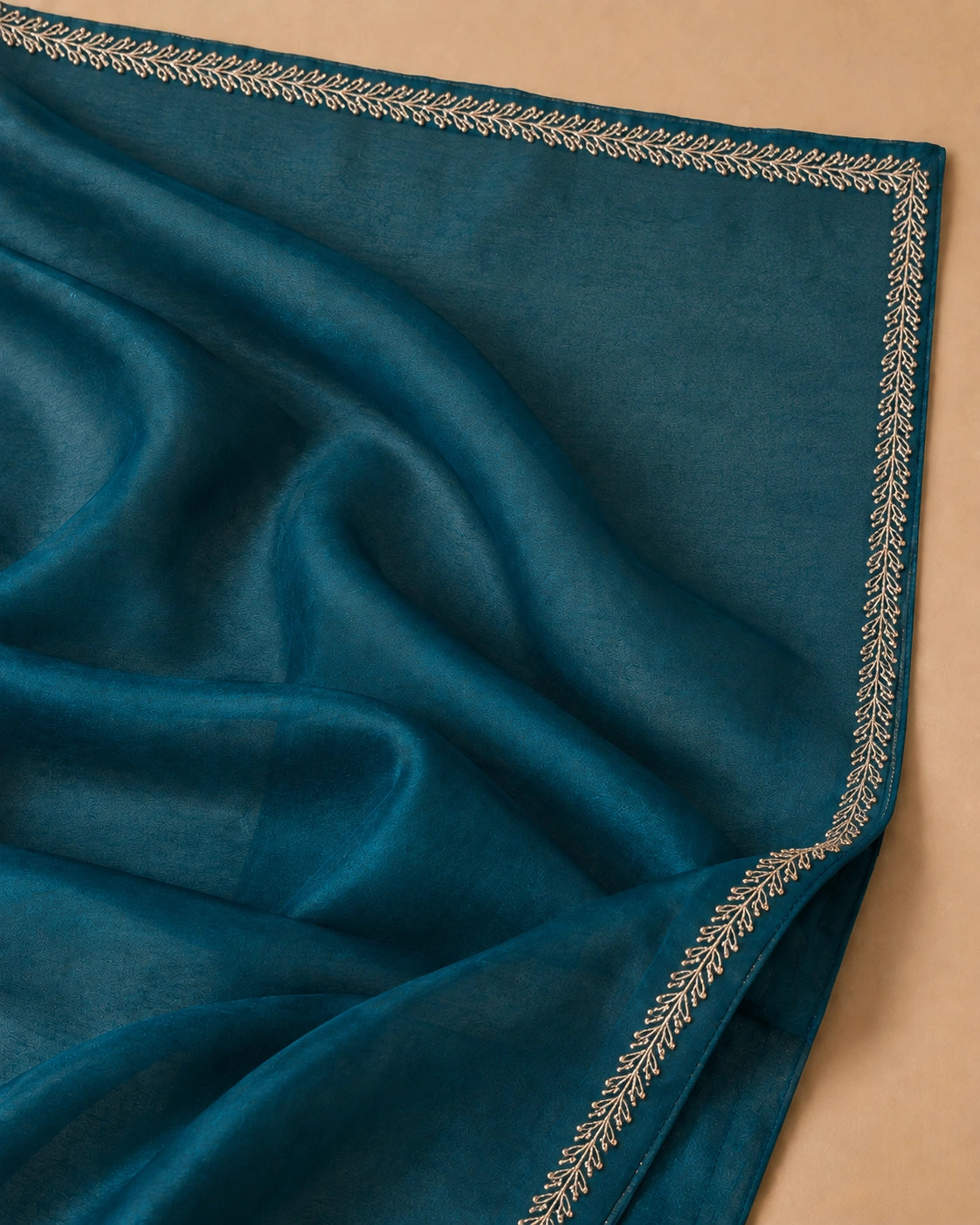 Teal Blue Satin Party Wear Saree with Zarkan Border