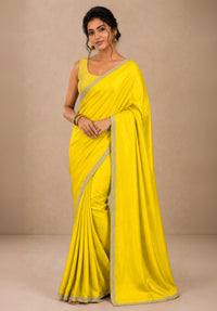 Yellow Satin Party Wear Saree with Zarkan Border