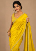 Yellow Satin Party Wear Saree with Zarkan Border
