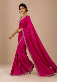 Hot Pink Satin Party Wear Saree with Zarkan Border