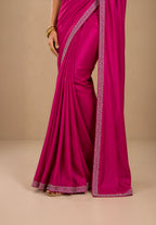Hot Pink Satin Party Wear Saree with Zarkan Border