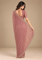 Dusty rose sequin georgette saree - back drape view