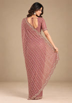 Dusty rose sequin georgette saree - back drape view