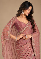 Dusty rose sequin georgette saree - blouse close up