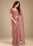 Dusty rose sequin georgette saree - side pose