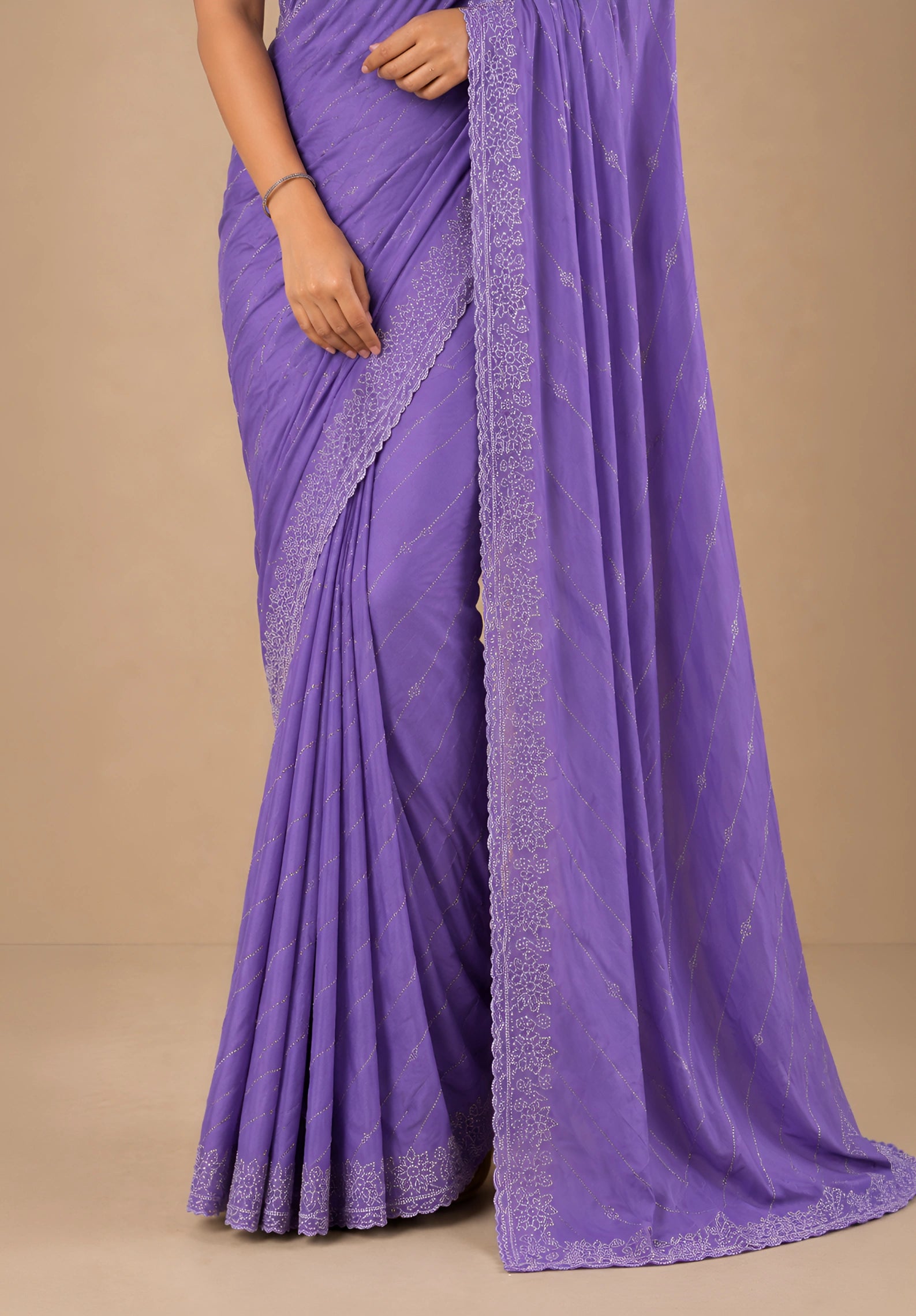 Lavender Satin Saree with Zari Border