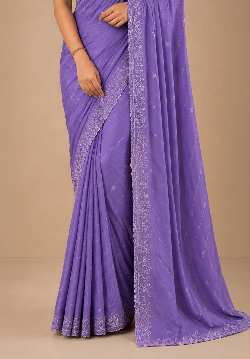 Lavender Satin Saree with Zari Border