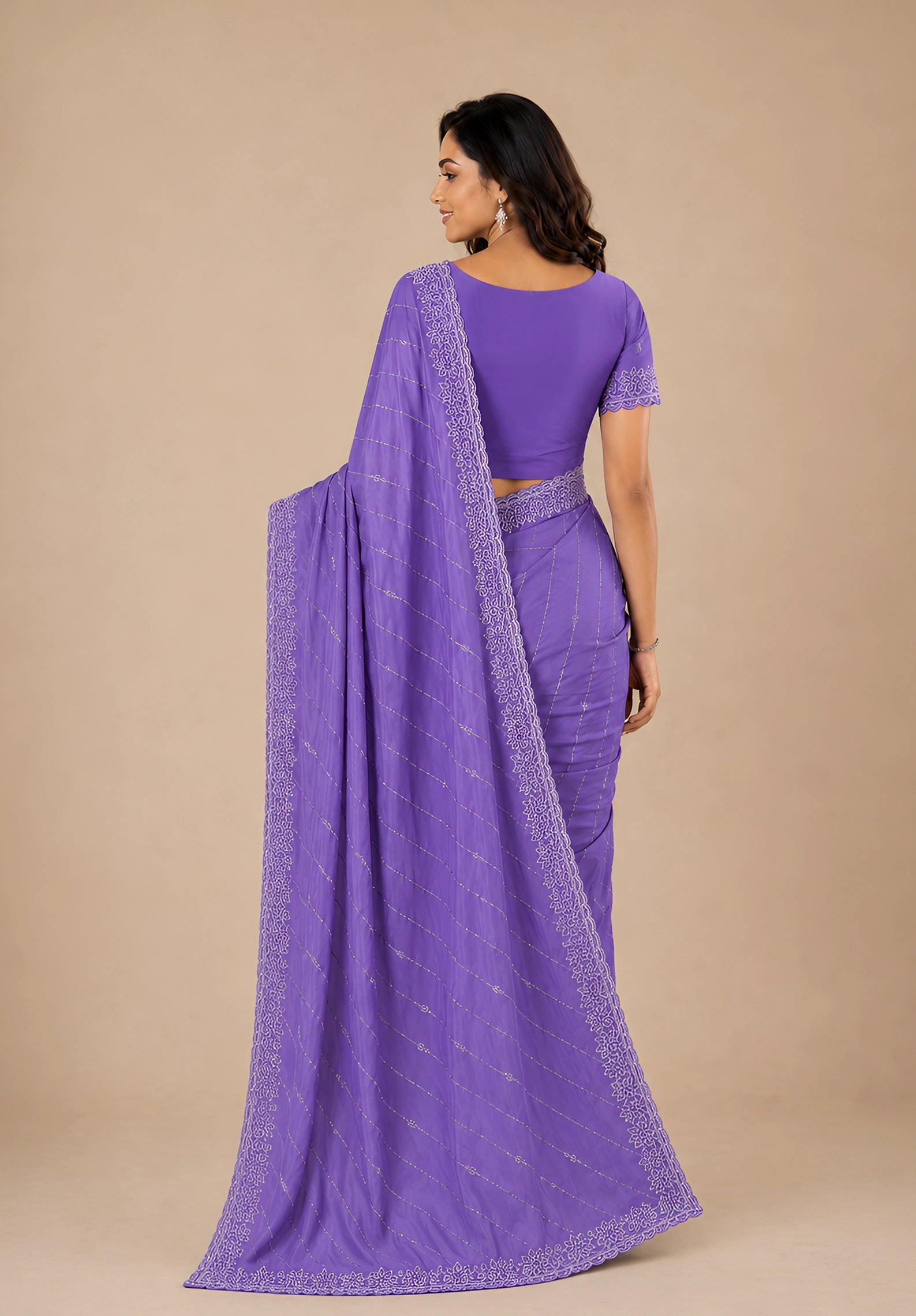 Lavender Satin Saree with Zari Border