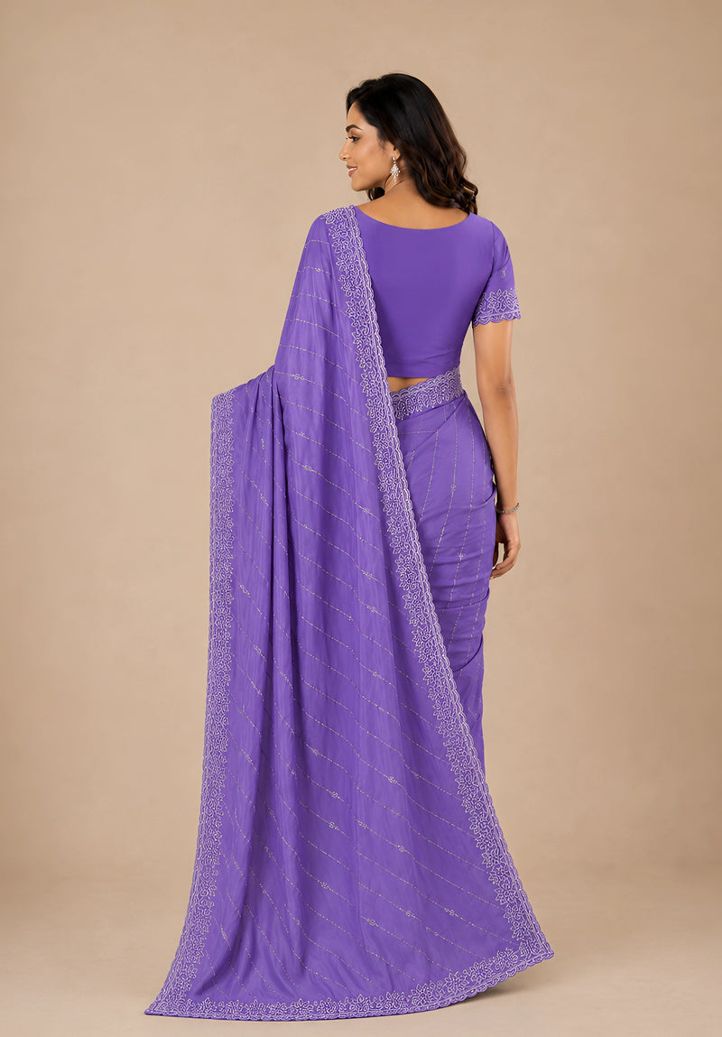 Lavender Satin Saree with Zari Border