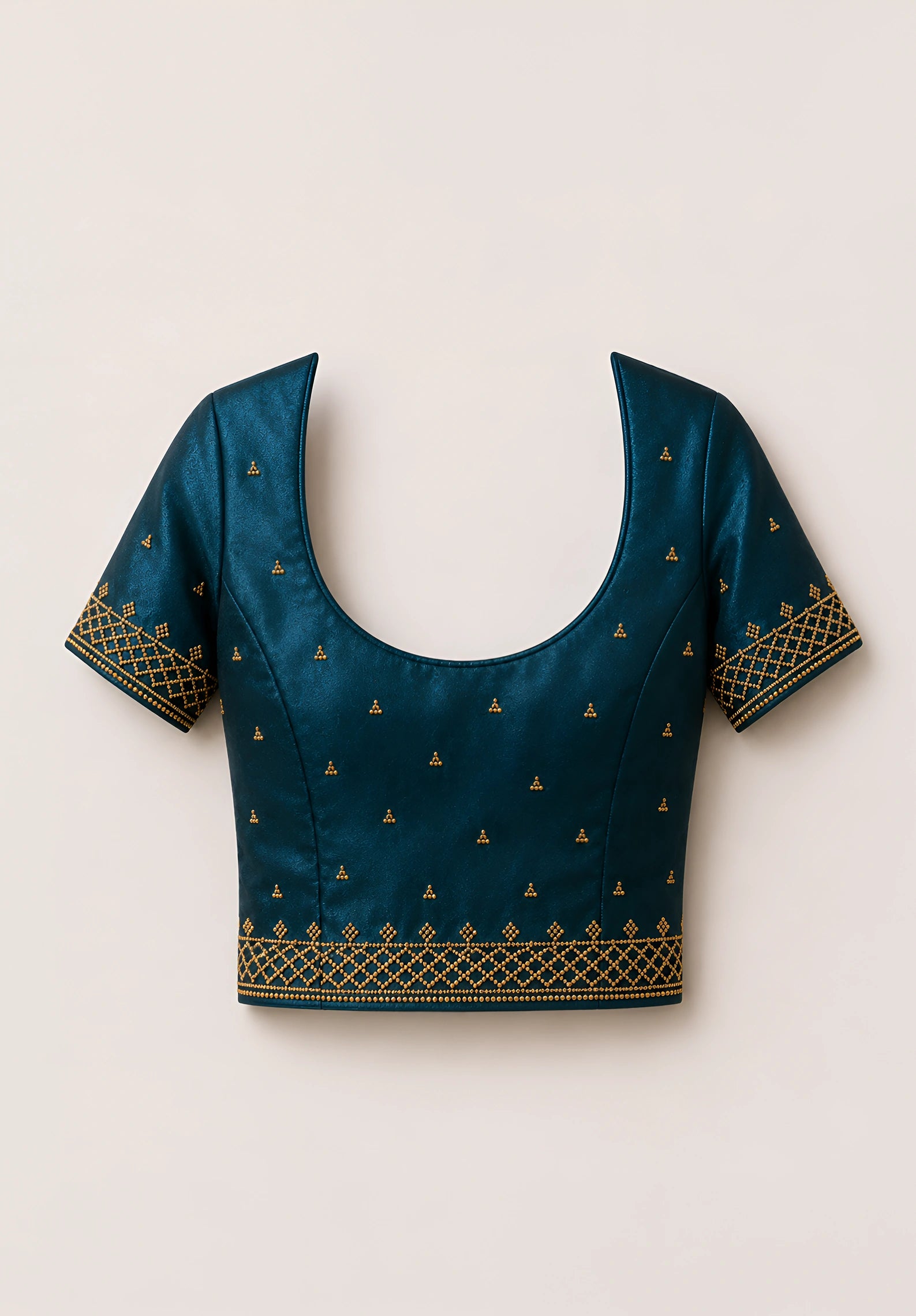 Ocean Blue Metallic Satin Festive Saree with Navy Blue Velvet Embroidered Blouse