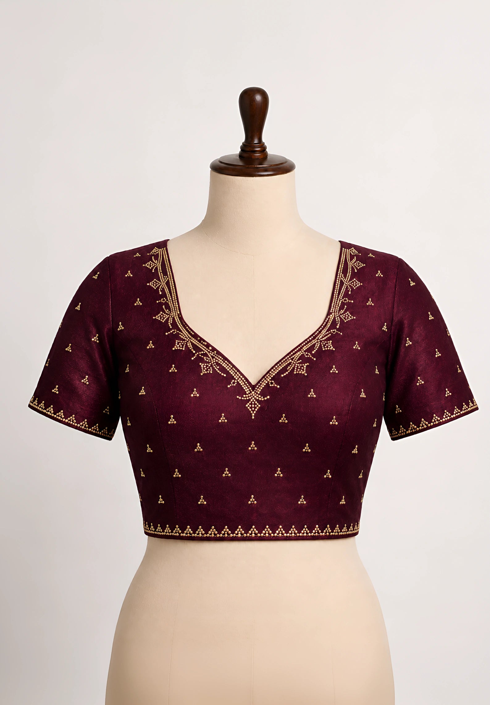 Deep Wine Metallic Satin Festive Saree with Matching Velvet Embroidered Blouse