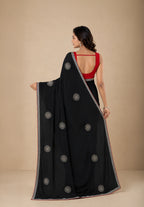 Jet Black Georgette Evening Saree with Contrast Embroidered Blouse