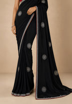 Jet Black Georgette Evening Saree with Contrast Embroidered Blouse