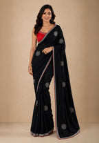Jet Black Georgette Evening Saree with Contrast Embroidered Blouse