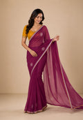 Wine Purple Georgette Festive Saree with Contrast Embroidered Blouse