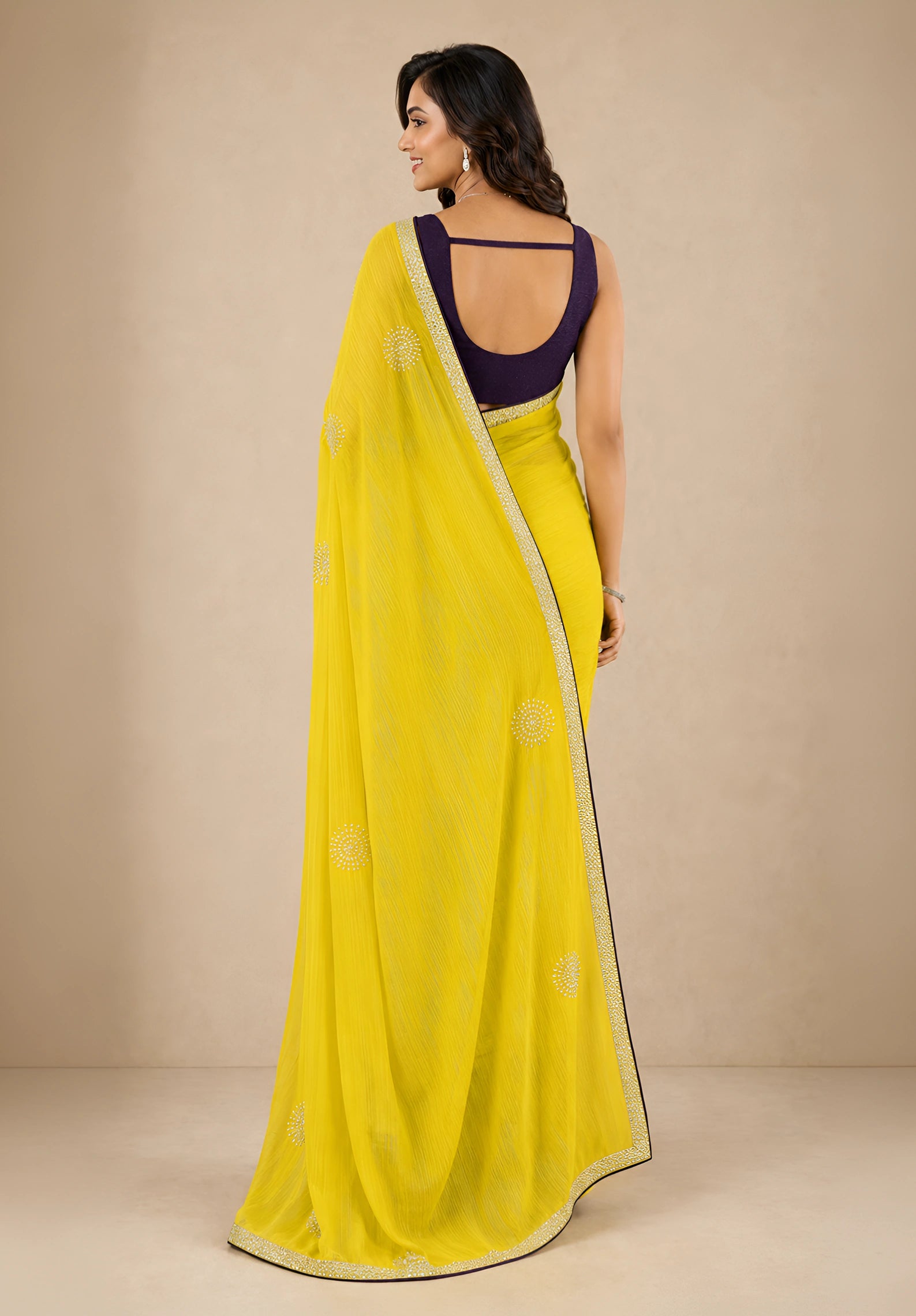 Bright Yellow Georgette Festive Saree with Contrast Embroidered Blouse