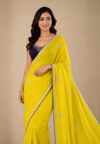 Bright Yellow Georgette Festive Saree with Contrast Embroidered Blouse