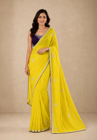 Bright Yellow Georgette Festive Saree with Contrast Embroidered Blouse